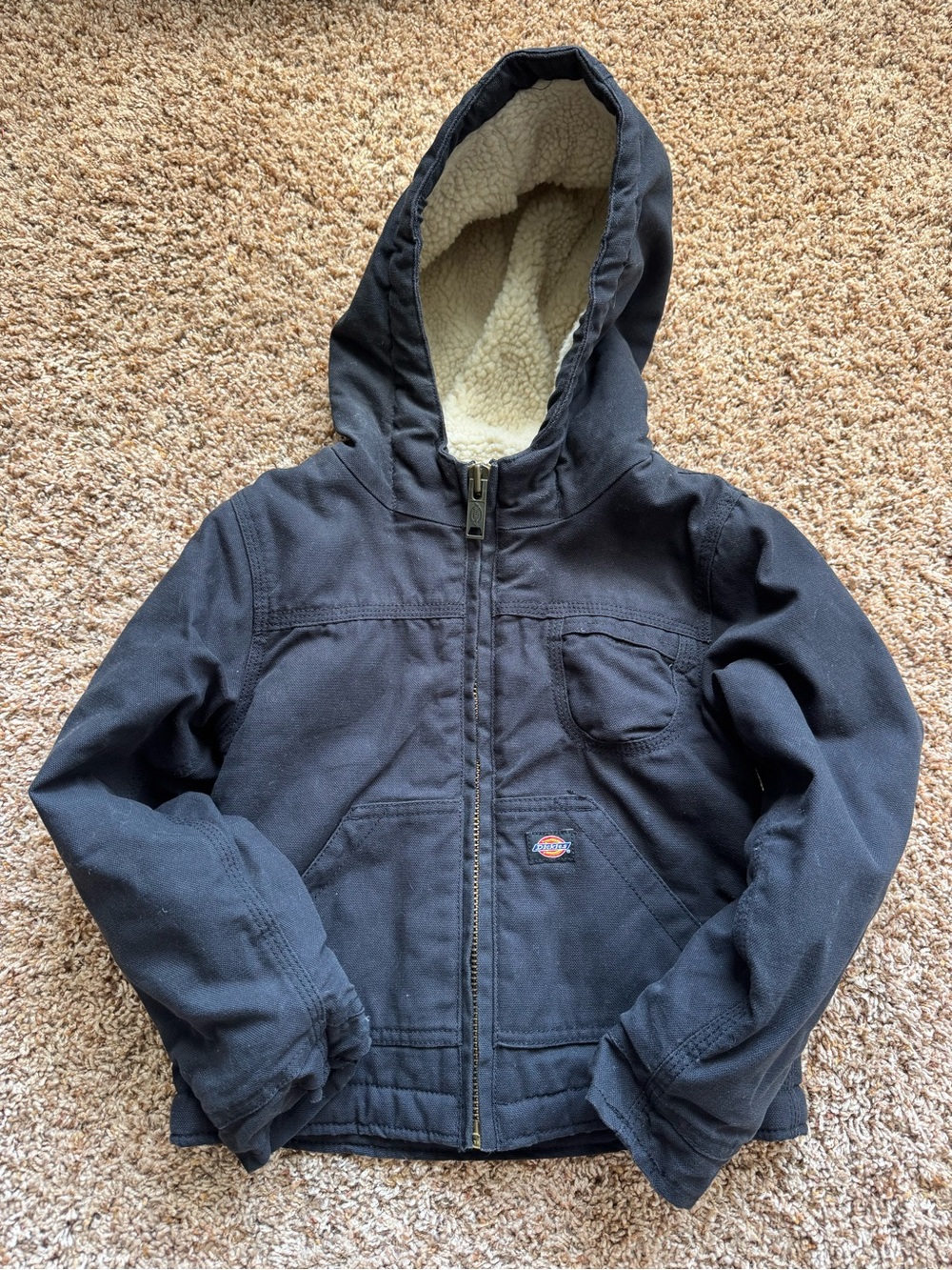 Dickies Kids Black Hooded Sherpa Jacket with Cream Lining